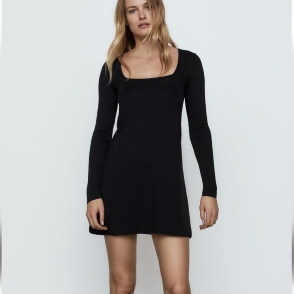 Zara Black Square Neckline Mini Dress